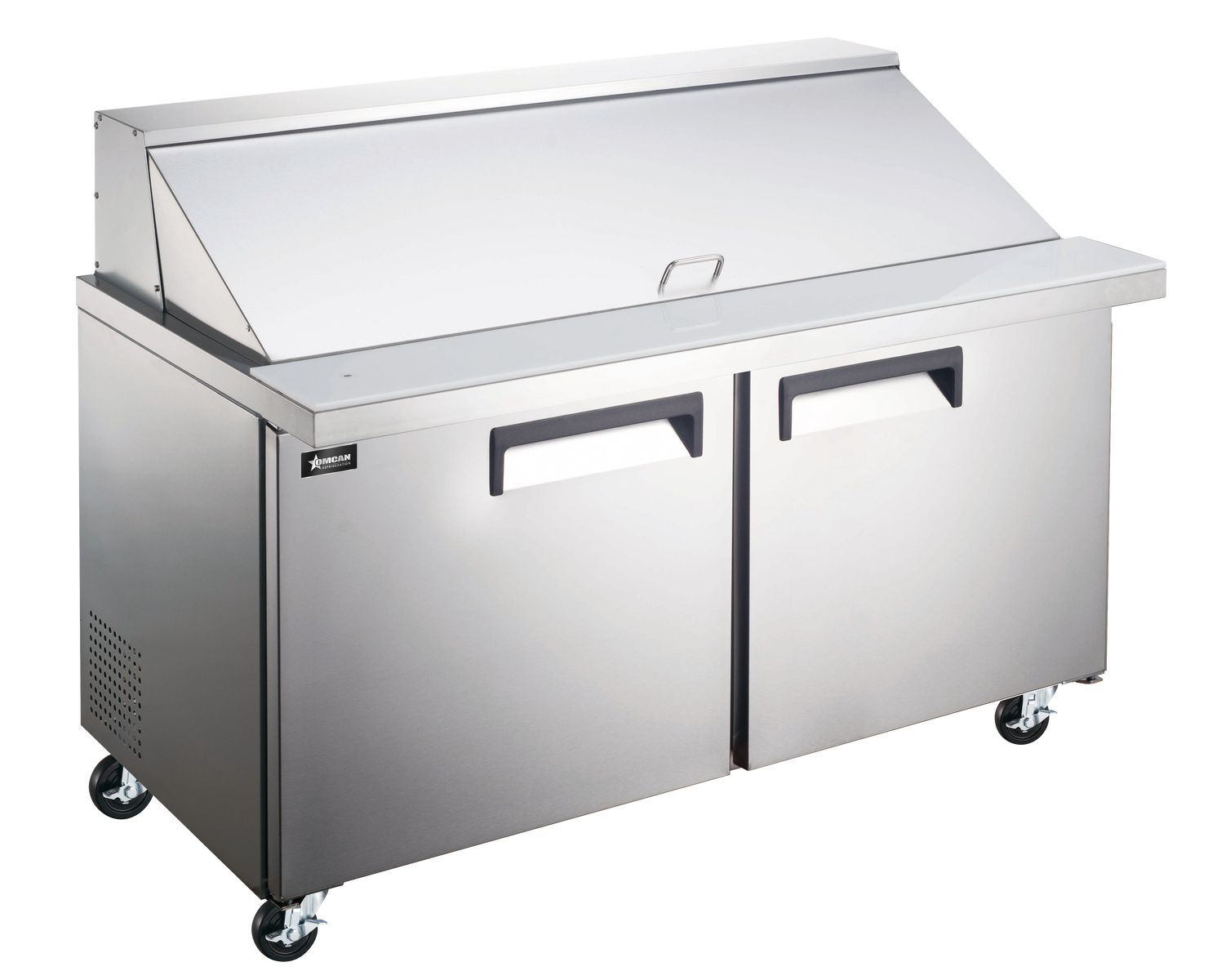 Omcan PT-CN-1194-H 47 In. Mega Top Refrigerated Prep Table, 2 Doors, 18 x 1/6 GN GN Pans, 12.6 Cu. Ft.