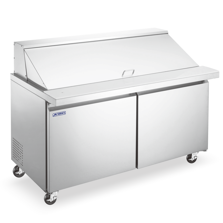Omcan PT-CN-1537E-HC 60 In. Aurora Mega Top Refrigerated Prep Table, Stainless Steel, 2 Doors, 24 x 1/6 GN GN Pans