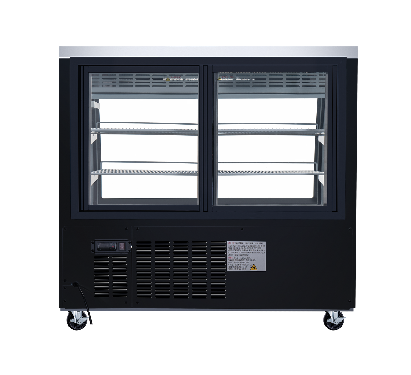 Omcan RS-CN-0120-B 47 In. Black Floor Refrigerated Showcase, 18 Cu. Ft., Curved Glass, Rear Sliding Doors