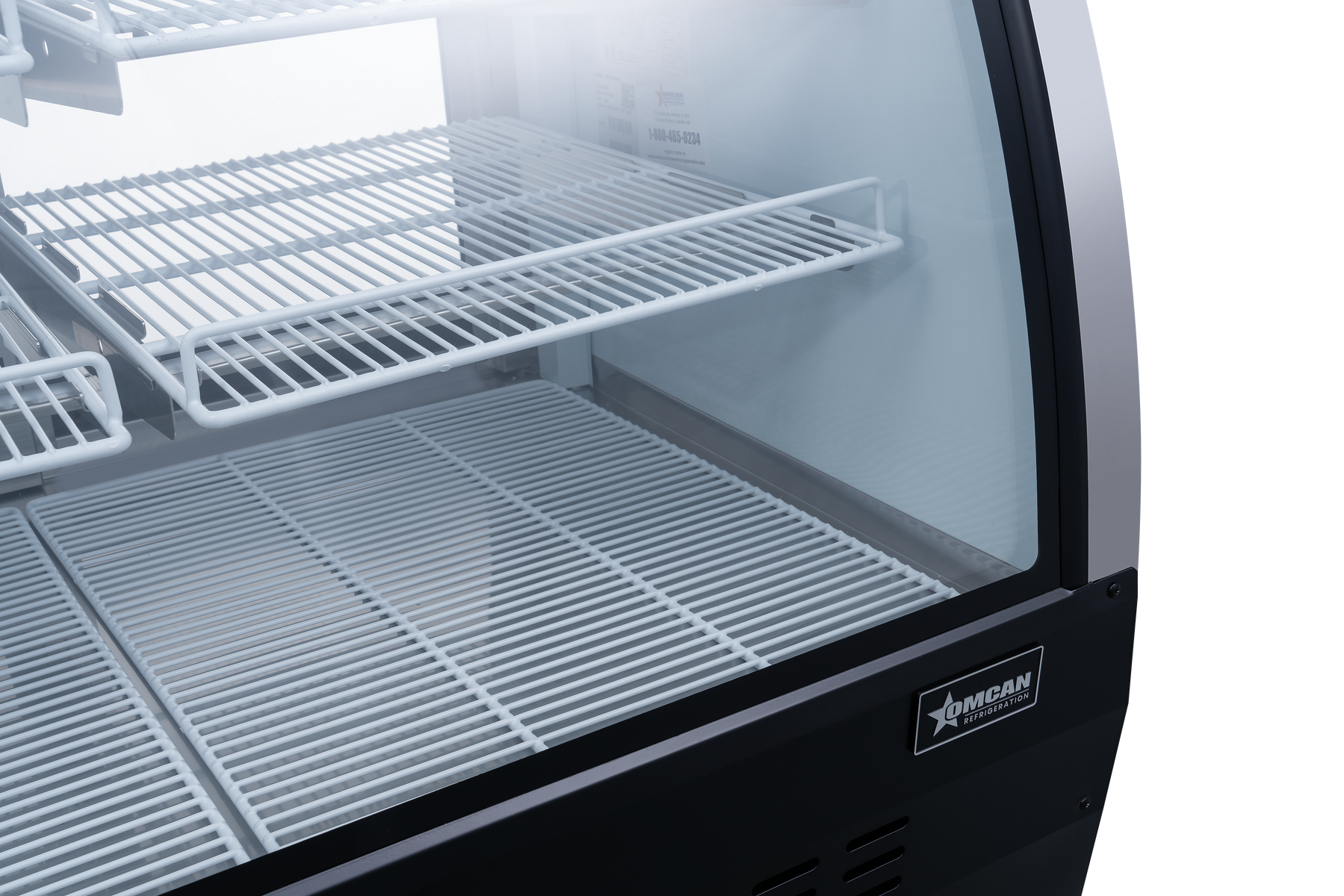 Omcan RS-CN-0120-B 47 In. Black Floor Refrigerated Showcase, 18 Cu. Ft., Curved Glass, Rear Sliding Doors