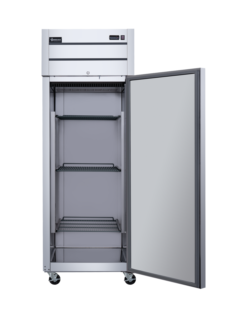 Omcan RE-CN-0029-TM 29 In. Stainless Steel Reach-In Refrigerator, 1 Solid Door, 21.5 Cu. Ft., Top-Mounted