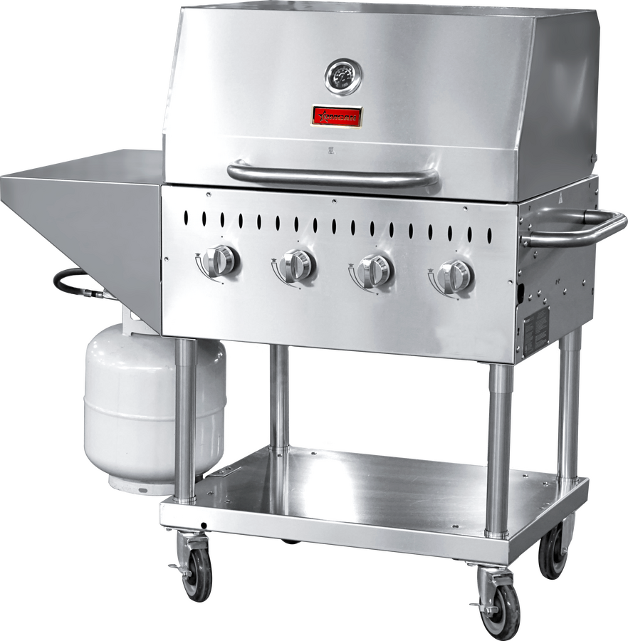Omcan 47352 29 In. 4-Burner Outdoor Propane BBQ Grill, Stainless Steel, 64,000 BTU