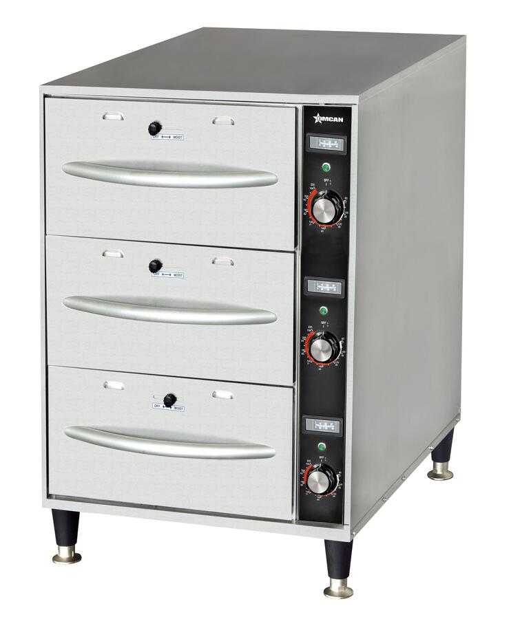 Omcan FW-CN-0003 Triple Narrow Freestanding Warming Drawer, 1,350W, Full-Size Pan Capacity