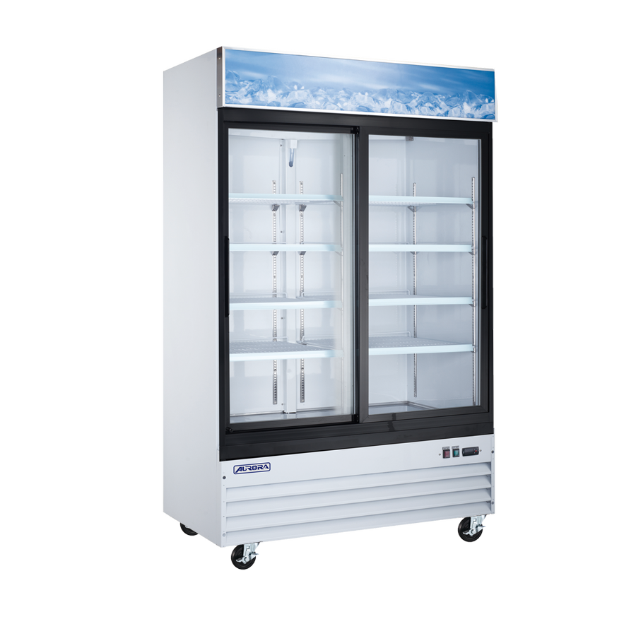 Omcan RE-CN-0009E-HC 22 In. Aurora White Display Refrigerator, 9 Cu. Ft., Glass Door, R290