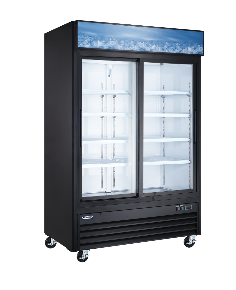Omcan RE-CN-0045EB-HC 54 In. Aurora Black Display Refrigerator, 45 Cu. Ft., Glass Door, R290, Lightbox