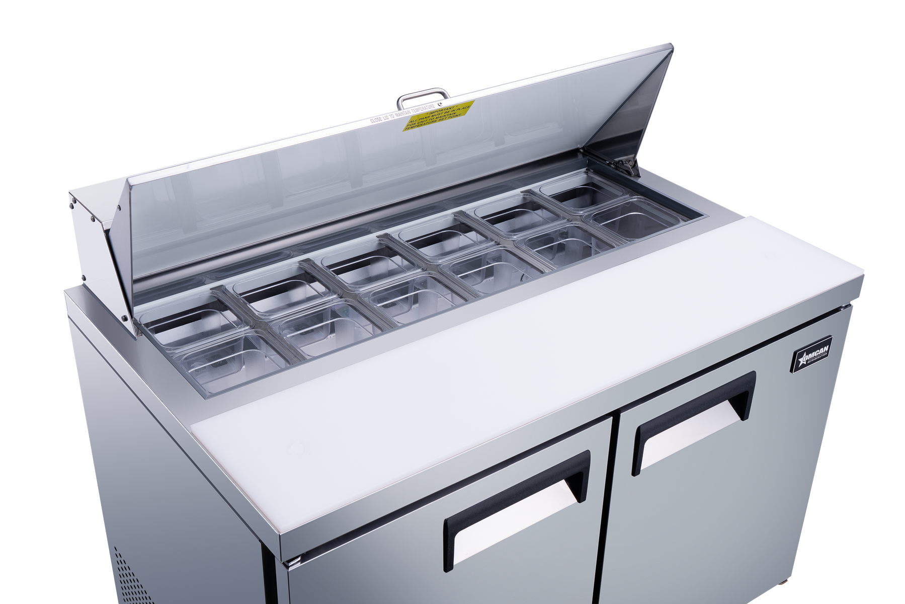 Omcan PT-CN-1194-HC 47 In. Refrigerated Prep Table, 12.6 Cu. Ft., 2 Doors, Stainless Steel