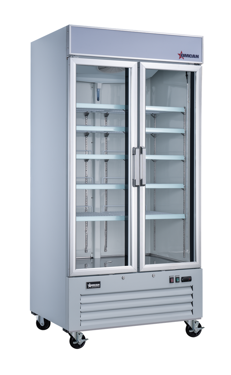 Omcan RE-CN-0039-HC-SW 40 In. White Two Swing Glass Door Merchandiser Refrigerator, 31.5 Cu. Ft. (892L), R290, LED Lighting