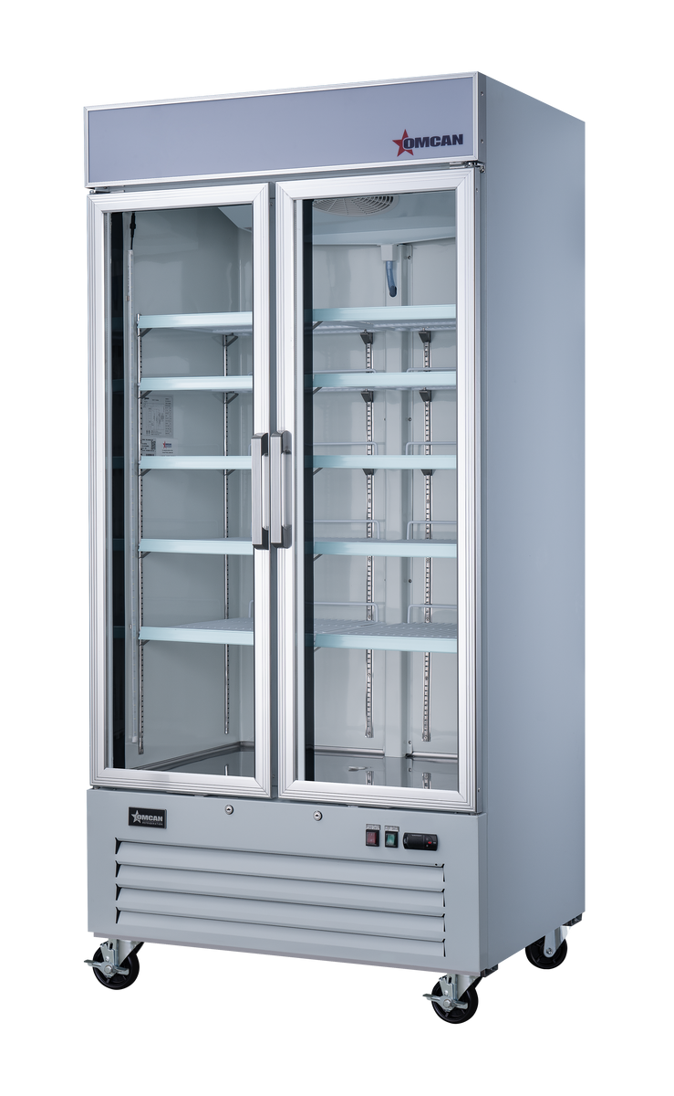Omcan RE-CN-0039-HC-SW 40 In. White Two Swing Glass Door Merchandiser Refrigerator, 31.5 Cu. Ft. (892L), R290, LED Lighting