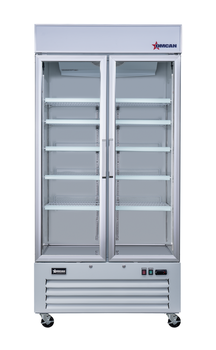Omcan RE-CN-0039-HC-SW 40 In. White Two Swing Glass Door Merchandiser Refrigerator, 31.5 Cu. Ft. (892L), R290, LED Lighting