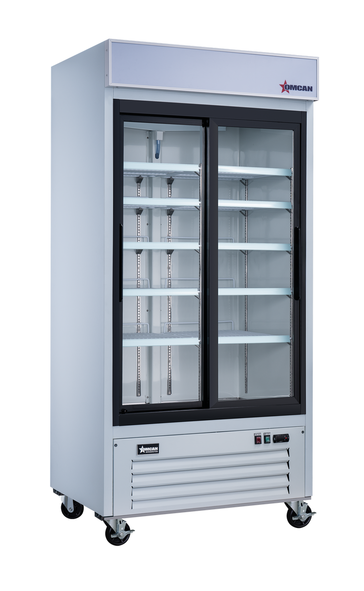 Omcan RE-CN-0039-HC-W 40 In. White Two Sliding Glass Door Merchandiser Refrigerator, 31.5 Cu. Ft. (892L), R290, LED Lighting