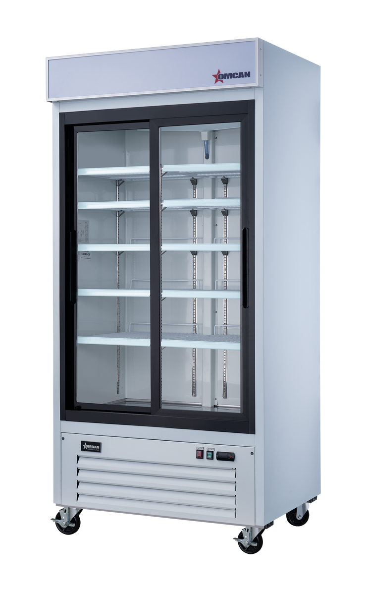 Omcan RE-CN-0039-HC-W 40 In. White Two Sliding Glass Door Merchandiser Refrigerator, 31.5 Cu. Ft. (892L), R290, LED Lighting