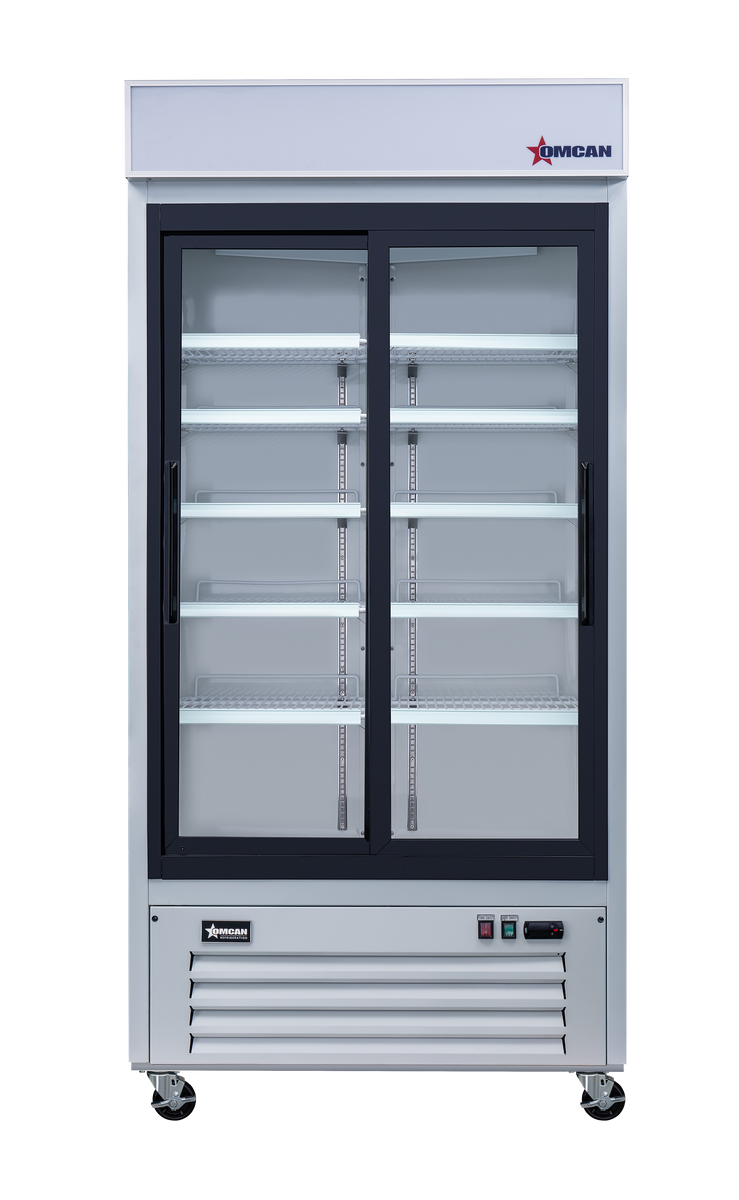 Omcan RE-CN-0039-HC-W 40 In. White Two Sliding Glass Door Merchandiser Refrigerator, 31.5 Cu. Ft. (892L), R290, LED Lighting