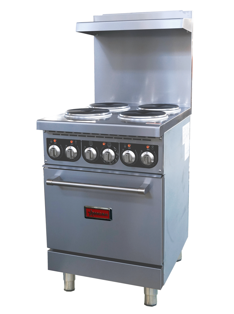 Omcan CE-CN-ER24 208 3 24 In. Electric Range, 4 Hot Plates, Standard Oven, 13 kW, Three-Phase