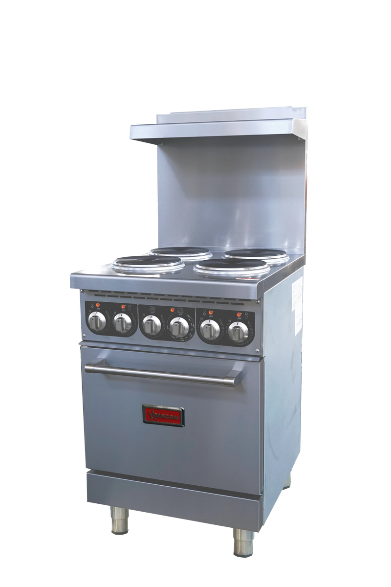 Omcan CE-CN-ER24 208 1 24 In. Electric Range, 4 Hot Plates, Standard Oven, 13 kW, Single-Phase