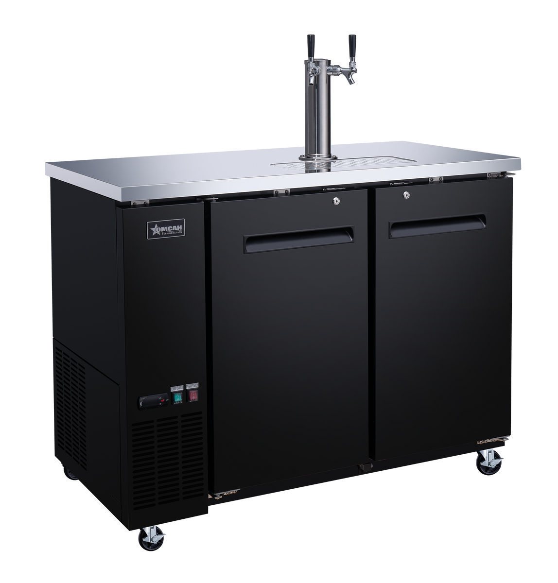 Omcan BB-CN-0012-DH 49 In. Solid Door Beer Dispenser, 2 Keg Capacity, 11.8 Cu. Ft., 4 Shelves
