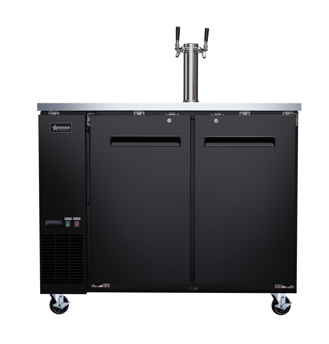 Omcan BB-CN-0012-DH 49 In. Solid Door Beer Dispenser, 2 Keg Capacity, 11.8 Cu. Ft., 4 Shelves