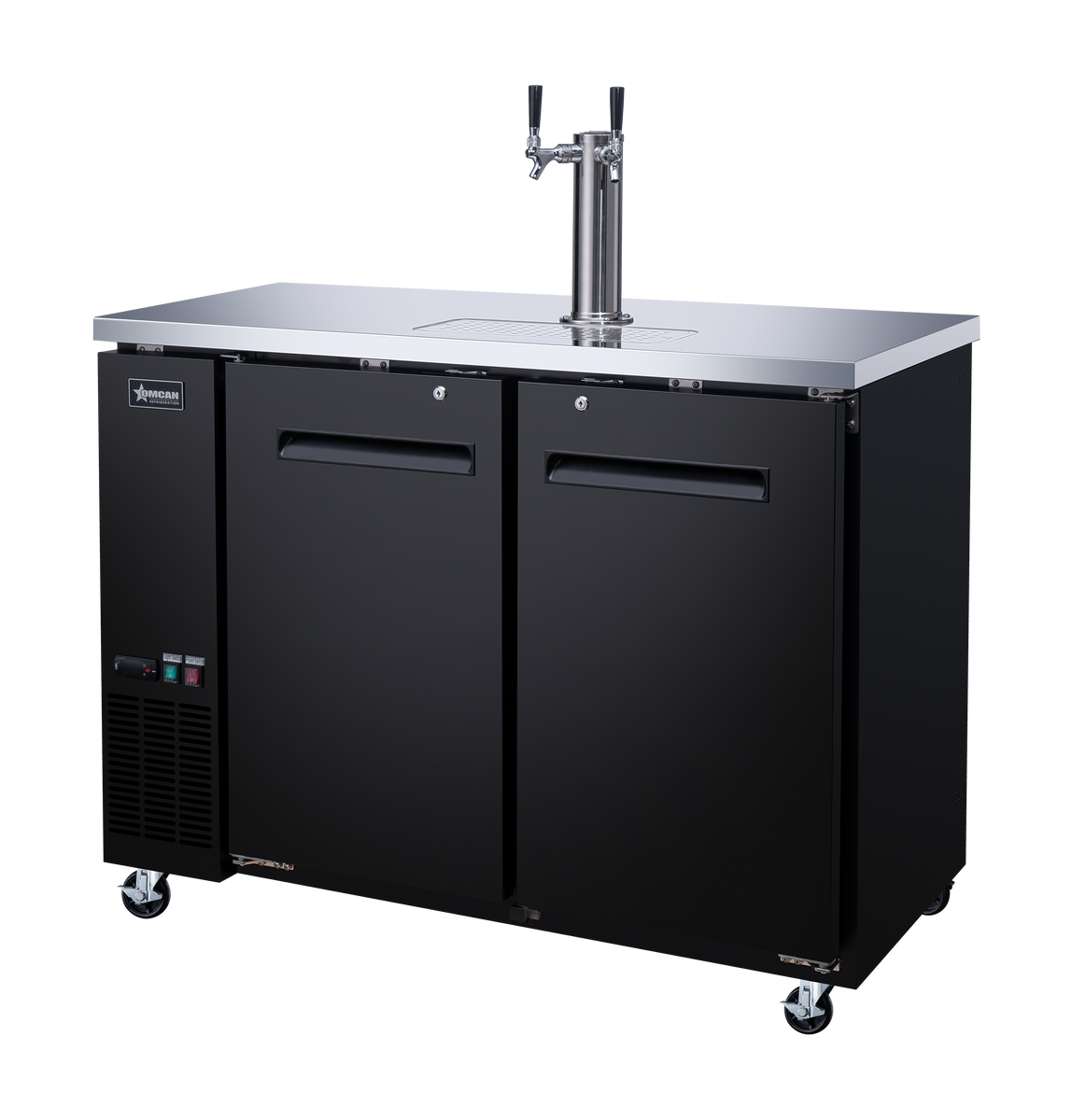 Omcan BB-CN-0012-DH 49 In. Solid Door Beer Dispenser, 2 Keg Capacity, 11.8 Cu. Ft., 4 Shelves