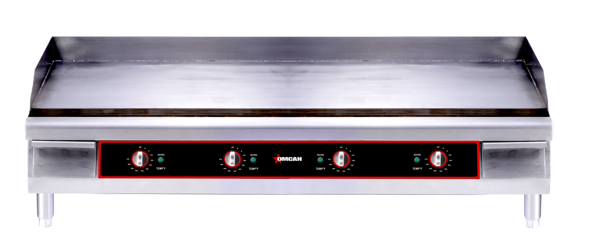 Omcan CE-CN-1219 48 In. Countertop Electric Griddle, 48" x 20.5" Cooking Surface, 14,000W, 8 Controls