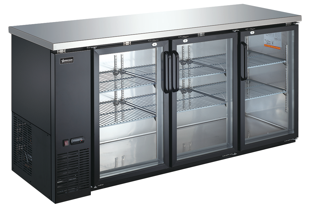 Omcan BB-CN-0020-GH 73 In. Back Bar Cooler, Glass Swing Door, 19.6 Cu. Ft. (556L), 3 Doors