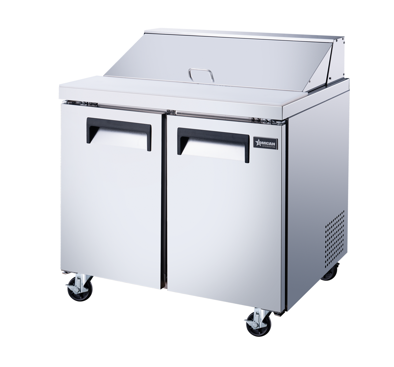 Omcan PT-CN-0920-M-HC 36 In. Refrigerated Prep Table, 9.1 Cu. Ft., 2 Doors, Stainless Steel