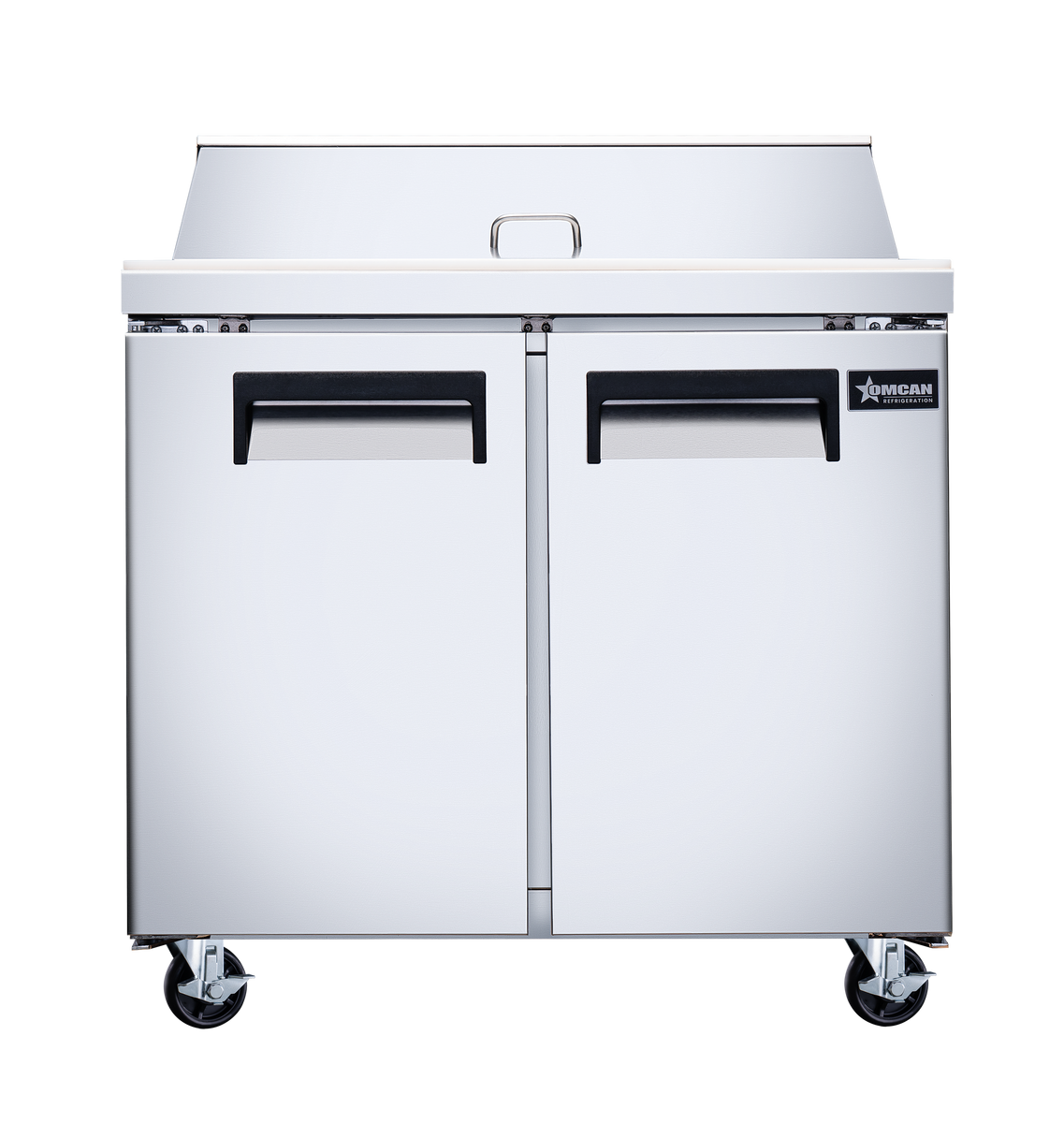 Omcan PT-CN-0920-M-HC 36 In. Refrigerated Prep Table, 9.1 Cu. Ft., 2 Doors, Stainless Steel