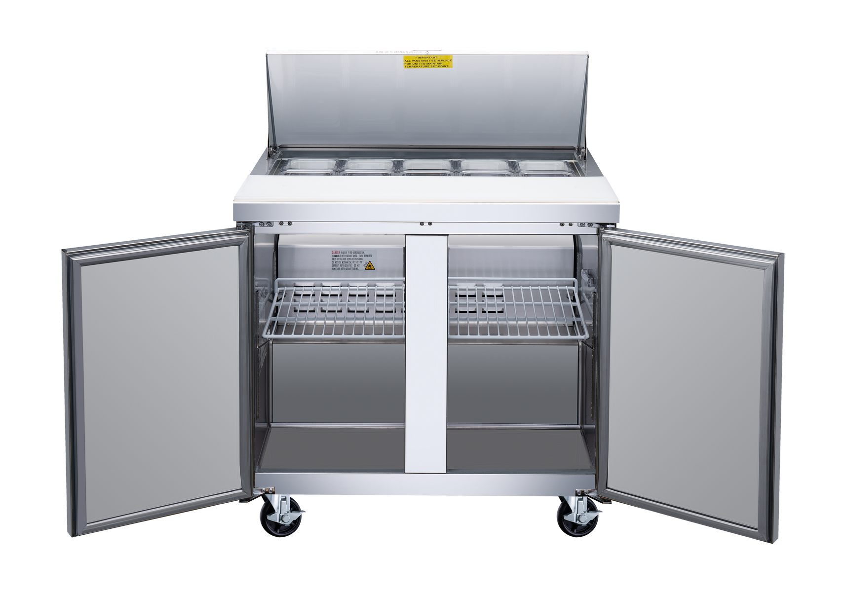 Omcan PT-CN-0920-M-HC 36 In. Refrigerated Prep Table, 9.1 Cu. Ft., 2 Doors, Stainless Steel