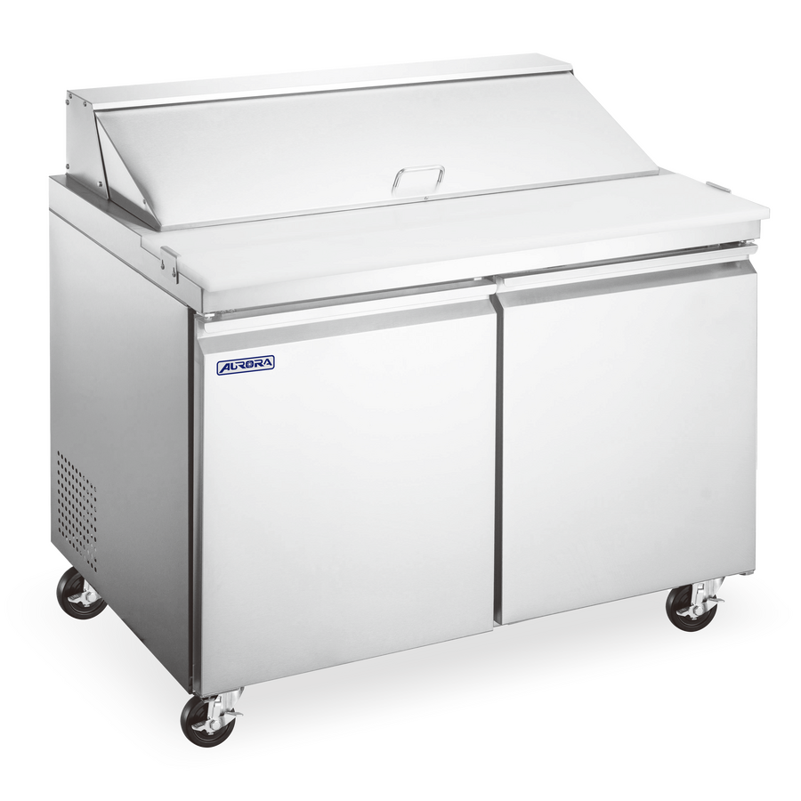 Omcan PT-CN-1537E-HC 47 In. Aurora Mega Top Refrigerated Prep Table, Stainless Steel, 2 Doors, 18 x 1/6 GN GN Pans