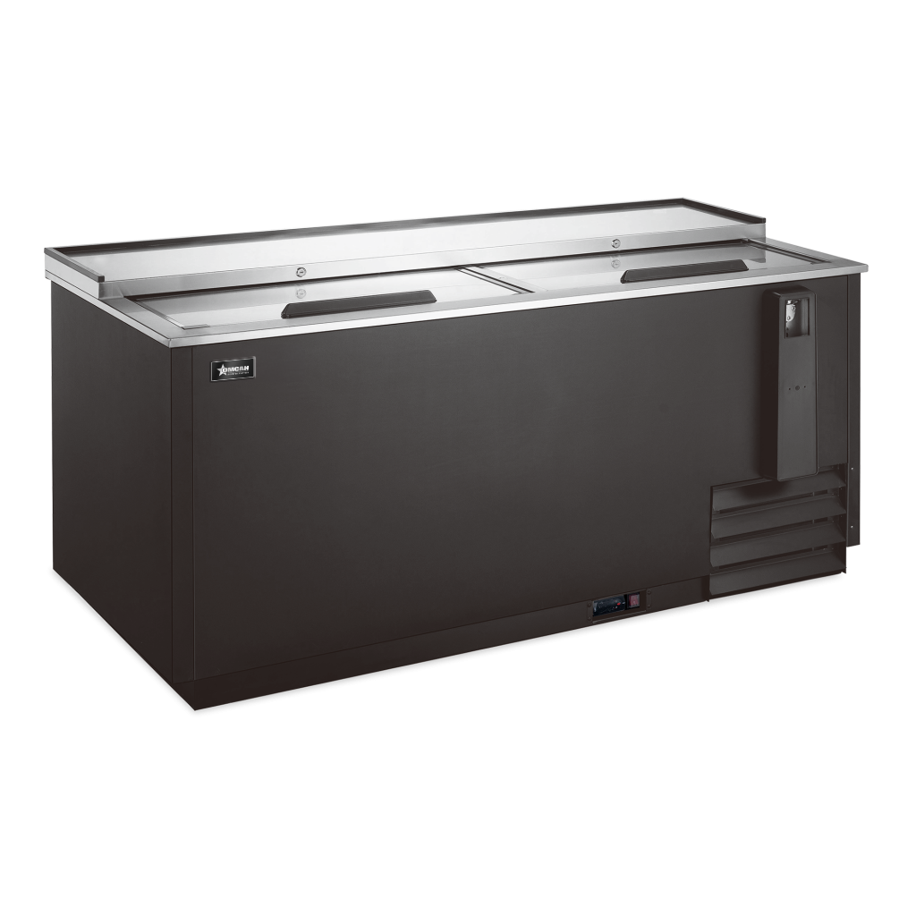 Omcan BB-CN-0017-HC 65 In. Reach-In Beer Bottle Cooler, 2 Stainless Steel Lids, 17.23 Cu. Ft.