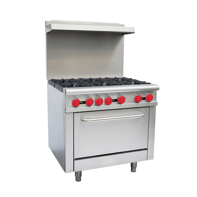 Omcan CE-CN-0914-L 36 In. Commercial Liquid Propane Range, 6 Burners (180,000 BTU) + Standard Oven (31,000 BTU), 211,000 BTU Total