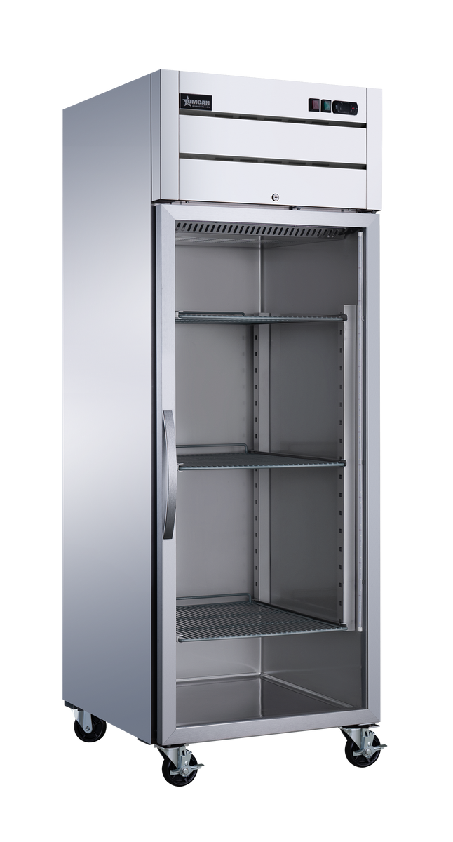 Omcan RE-CN-0029G-TM 29 In. Stainless Steel Reach-In Refrigerator, 1 Glass Door, 21.5 Cu. Ft., Top-Mounted