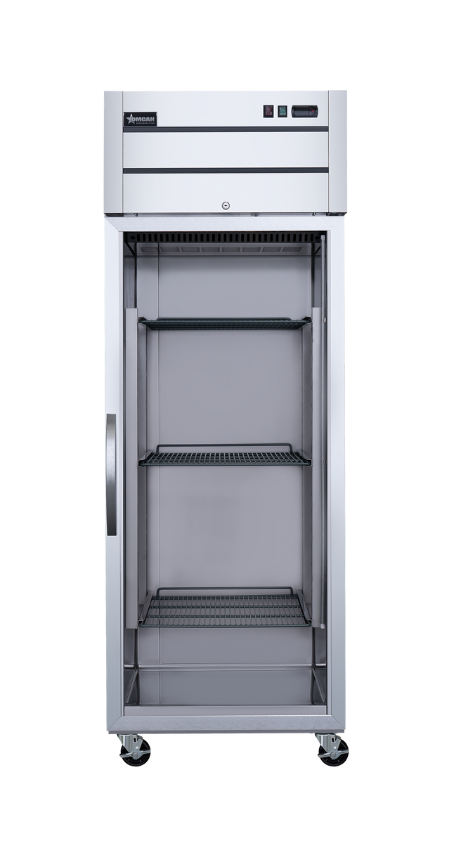 Omcan RE-CN-0029G-TM 29 In. Stainless Steel Reach-In Refrigerator, 1 Glass Door, 21.5 Cu. Ft., Top-Mounted