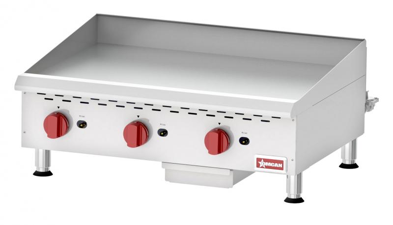 Omcan CE-CN-G36M 36 In. Countertop Gas Griddle, Manual Control, 3 Burners, 90,000 BTU