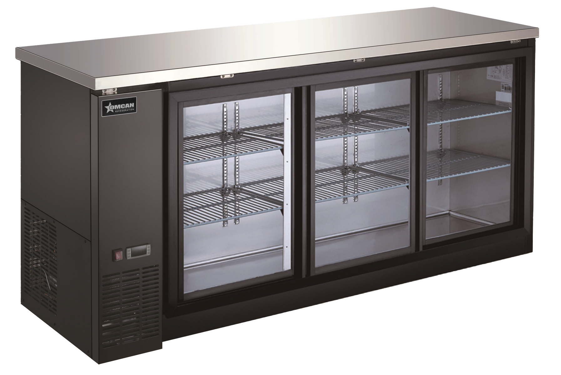 Omcan BB-CN-0020-GY 72 In. Back Bar Cooler, Glass Sliding Door, 19.6 Cu. Ft. (556L), 3 Doors