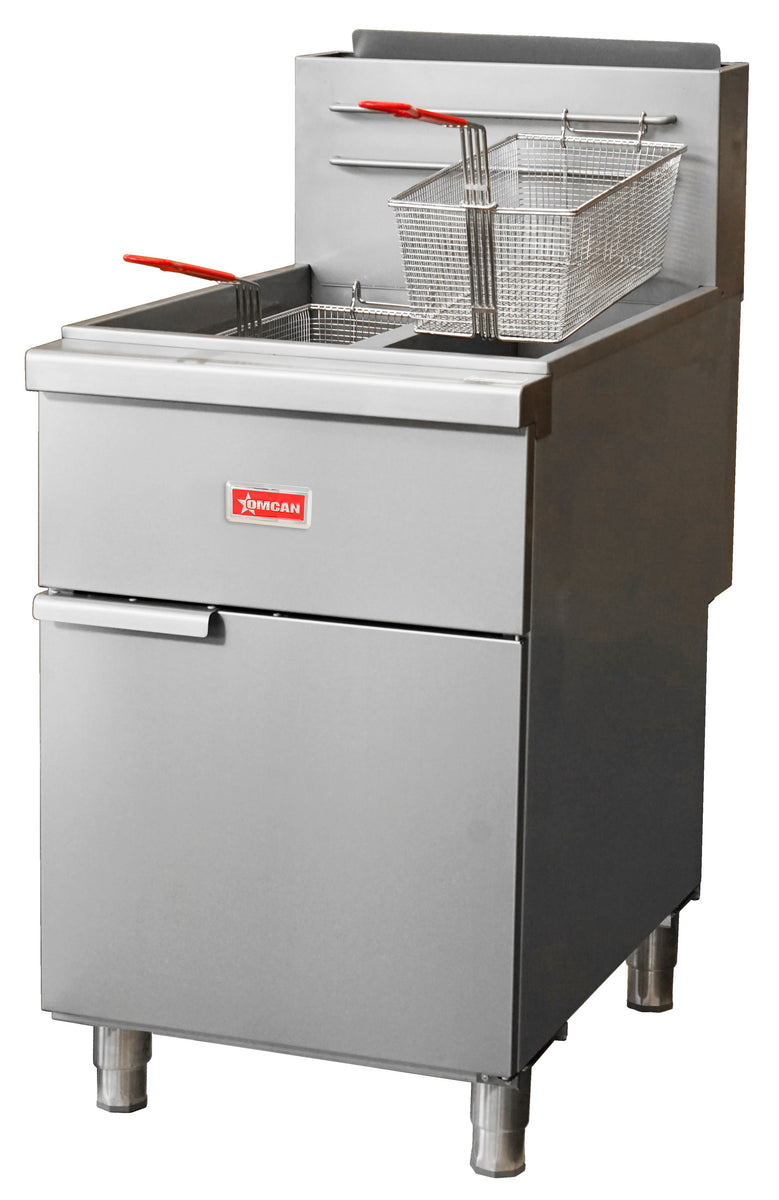 Omcan CE-CN-F4D-NG Double Tank Natural Gas Floor Fryer, 120,000 BTU/hr, 4-Tube, Stainless Steel
