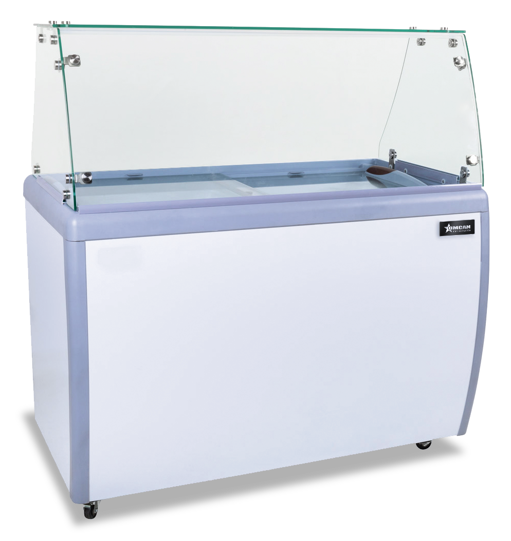 Omcan FR-CN-0360-S 50 In. Ice Cream Dipping Freezer, 14 Tub Capacity, Flat Sneeze Guard, Stainless Steel