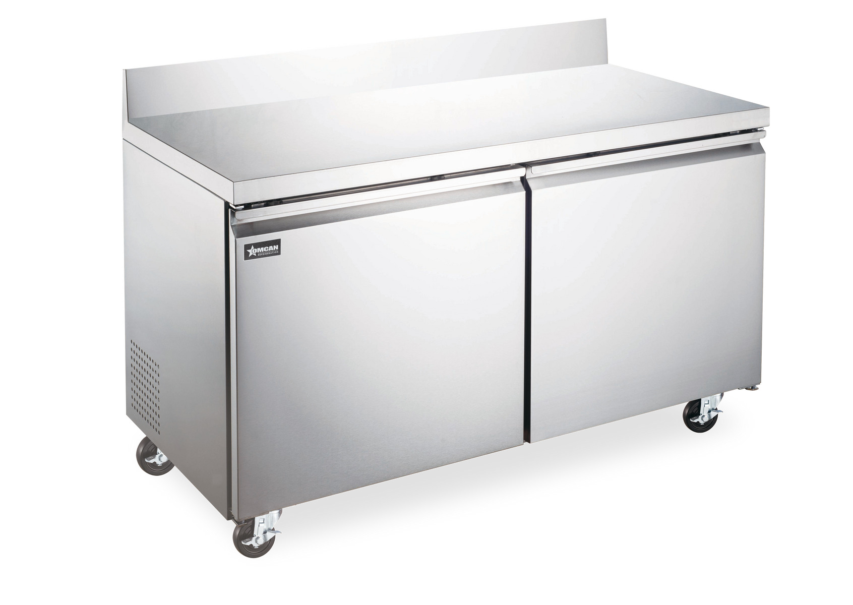 Omcan RE-CN-0011-BS-HC 47 In. Worktop Refrigerator with Backsplash, 11 Cu. Ft., 2 Doors, Stainless Steel