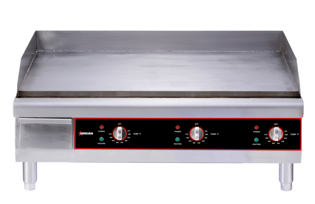 Omcan CE-CN-0914 36 In. Countertop Electric Griddle, 36" x 15.5" Cooking Surface, 10,980W, 6 Controls