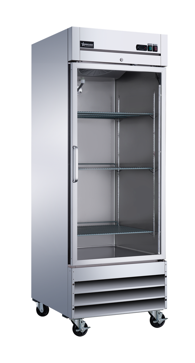 Omcan 51024 29 In. Stainless Steel Glass Door Reach-In Refrigerator, 23 Cu. Ft., Embraco Compressor, Manual Defrost