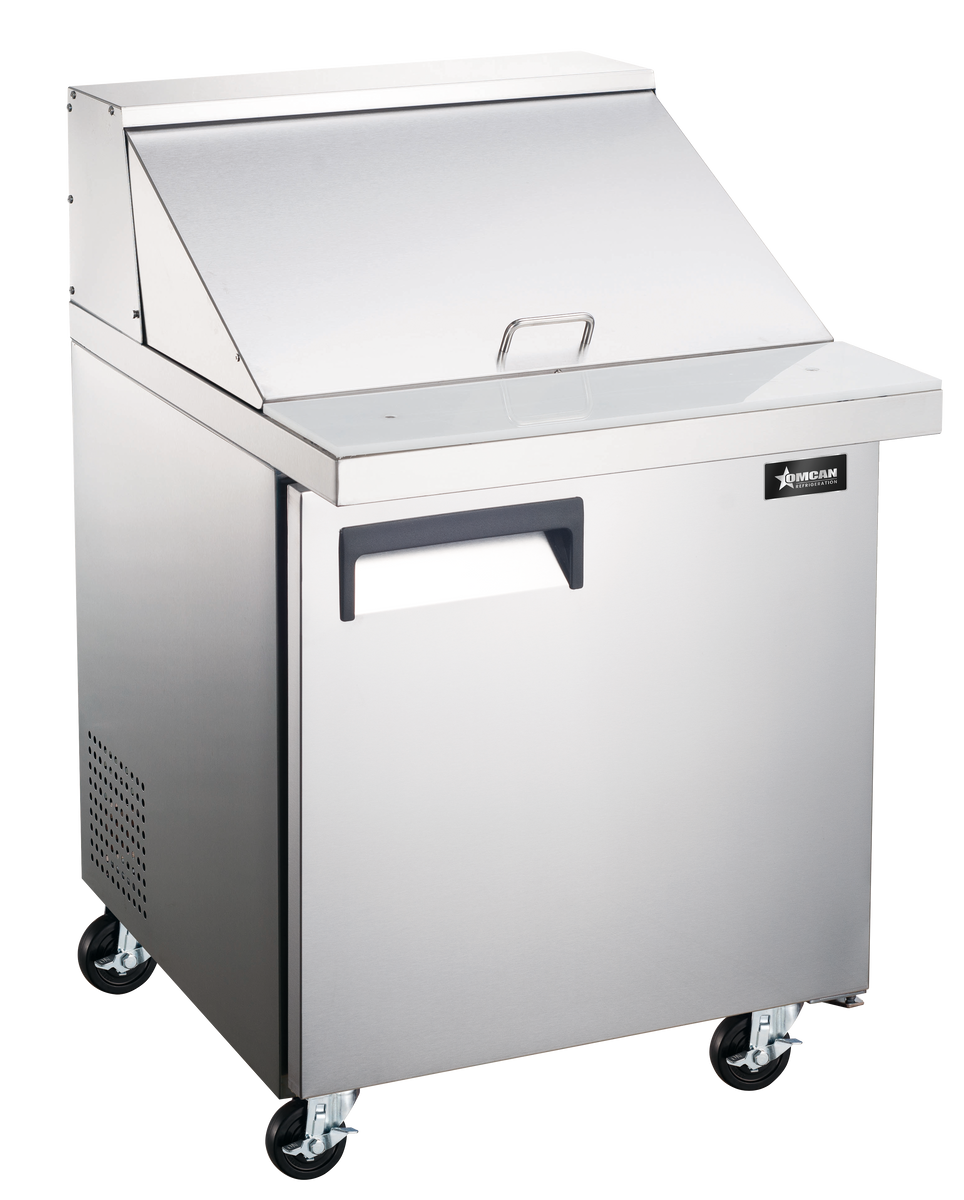 Omcan PT-CN-0711-HC 28 In. Mega Top Refrigerated Prep Table, 1 Door, 12 x 1/6 GN GN Pans, 7.1 Cu. Ft.