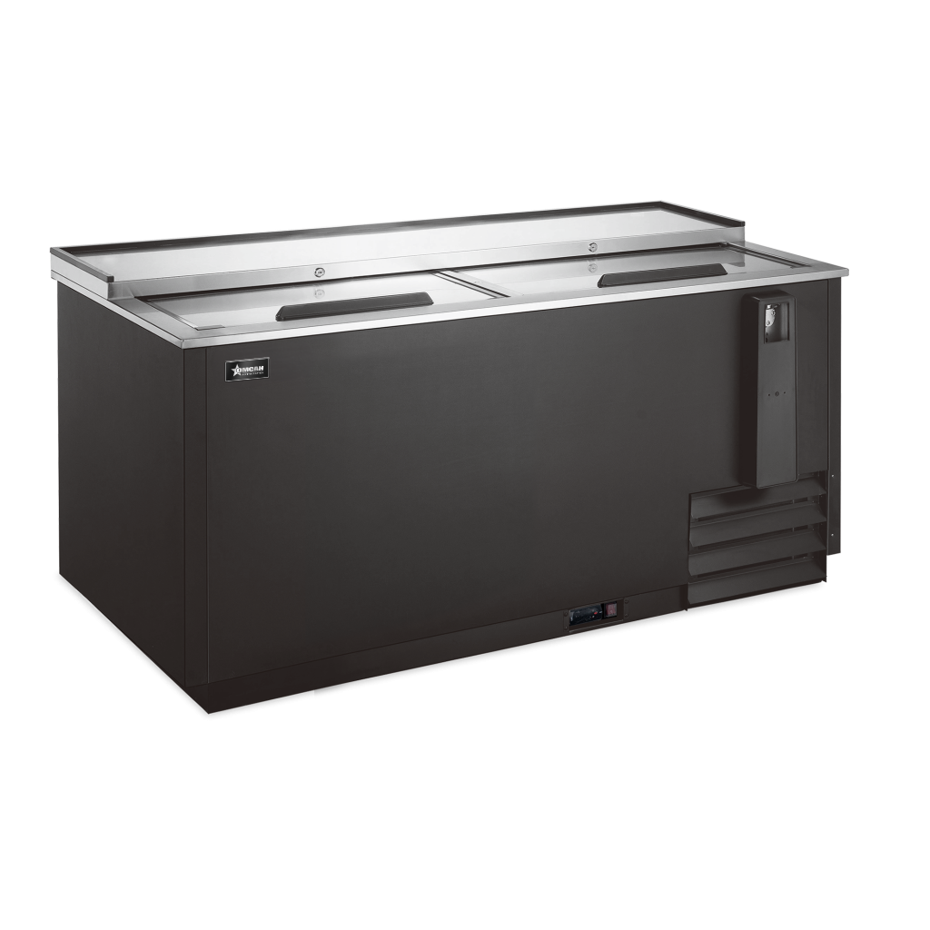 Omcan BB-CN-0014-HC 50 In. Reach-In Beer Bottle Cooler, 2 Stainless Steel Lids, 13.5 Cu. Ft.