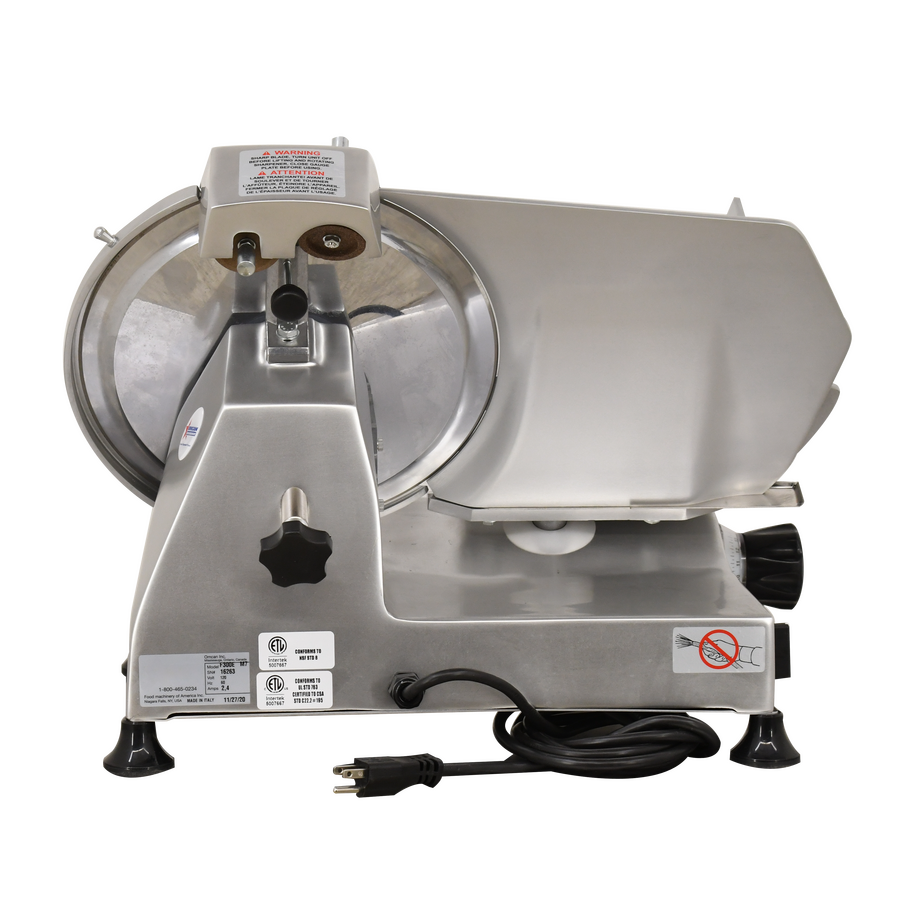 Omcan MS-IT-0300-U 12 In. Belt-Driven Meat Slicer, 260W, Anodized Aluminum, Black, Ball Bearing Carriage