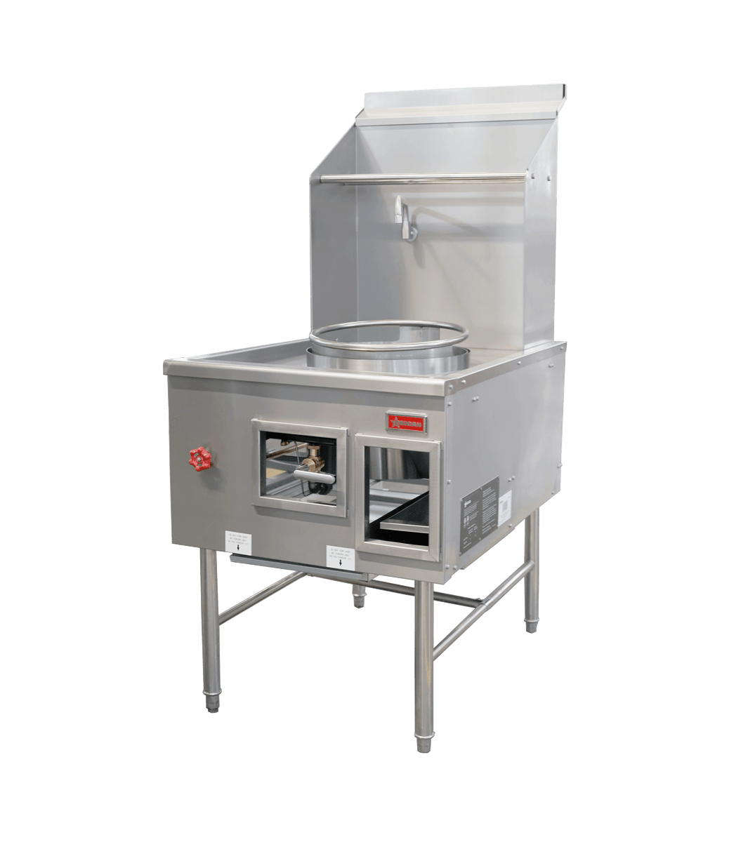Omcan CE-CN-W1L0-NG 27.8 In. Natural Gas Chamber Wok Range, 1 chamber (13" ring), 95,000 BTU, Stainless Steel Faucet and Backsplash