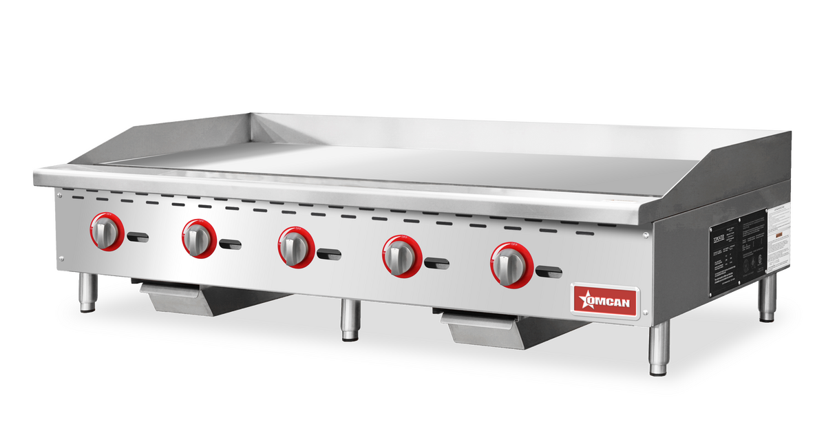 Omcan CE-CN-G60-M 60 In. Countertop Manual Gas Griddle, 5 Burners, 150,000 BTU