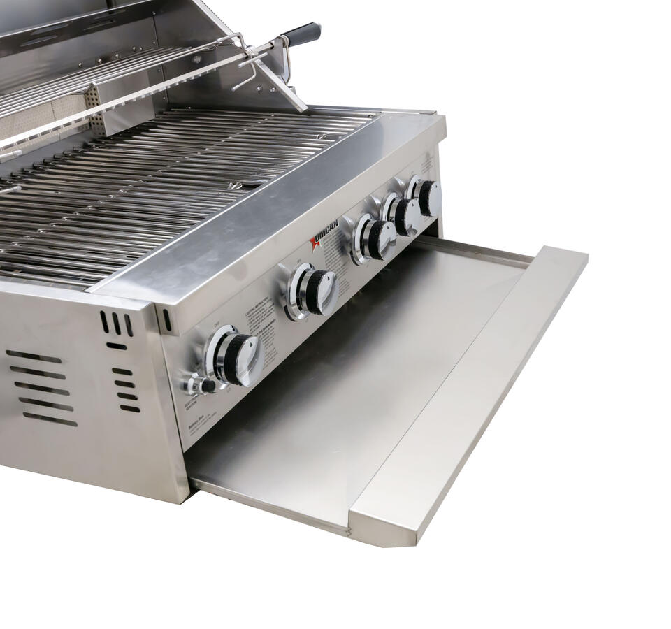 Omcan CE-CN-0030-B LP 30 In. Built-In Propane BBQ Grill, 5 Burners, 58,000 BTU, Rotisserie Kit, LED Lighting