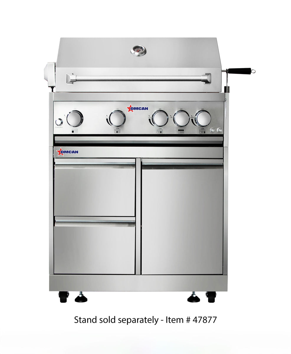 Omcan CE-CN-0030-B LP 30 In. Built-In Propane BBQ Grill, 5 Burners, 58,000 BTU, Rotisserie Kit, LED Lighting