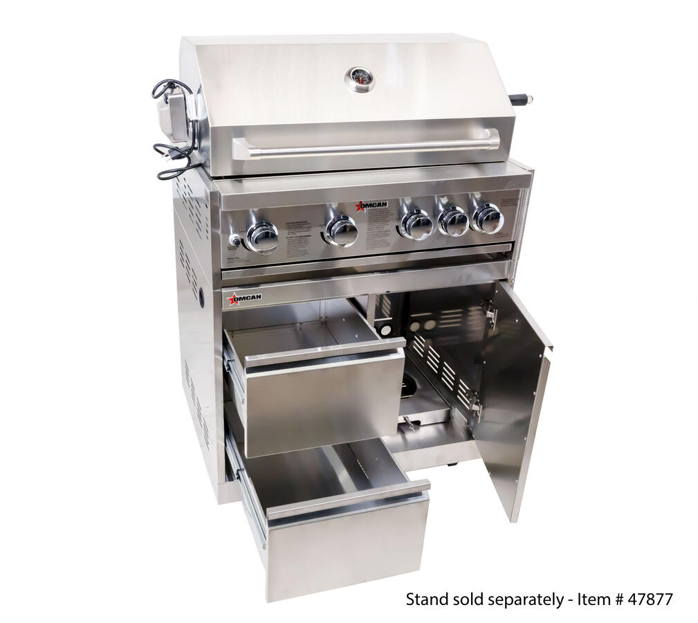 Omcan CE-CN-0030-B LP 30 In. Built-In Propane BBQ Grill, 5 Burners, 58,000 BTU, Rotisserie Kit, LED Lighting