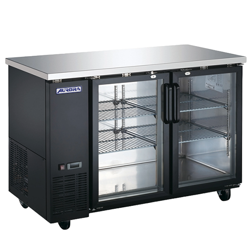 Omcan BB-CN-0016E-GH 61 In. Aurora Back Bar Cooler, 15.8 Cu. Ft., 2 Glass Swing Doors, R290, Stainless Steel