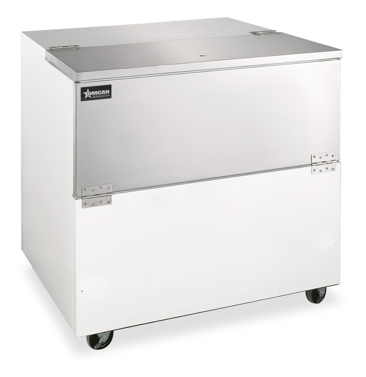 Omcan RE-CN-0034-HC 34 In. Milk Cooler, 12.4 Cu. Ft., 8 Milk Crate Capacity, R290, Fold-Down Door