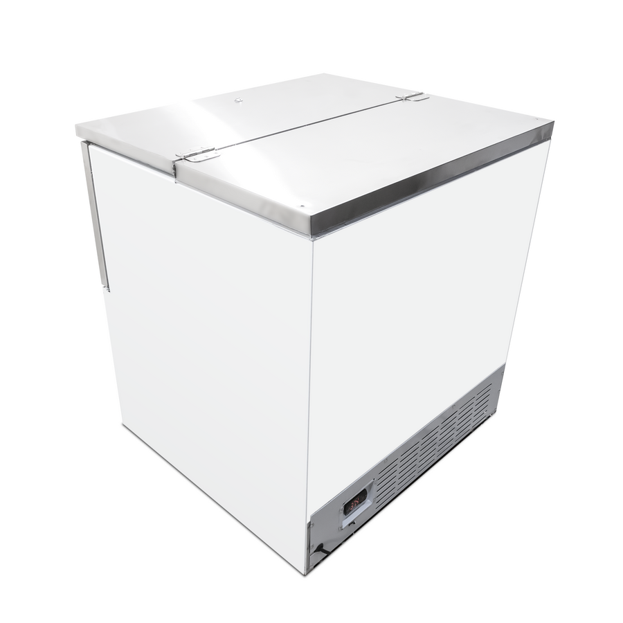 Omcan RE-CN-0034-HC 34 In. Milk Cooler, 12.4 Cu. Ft., 8 Milk Crate Capacity, R290, Fold-Down Door