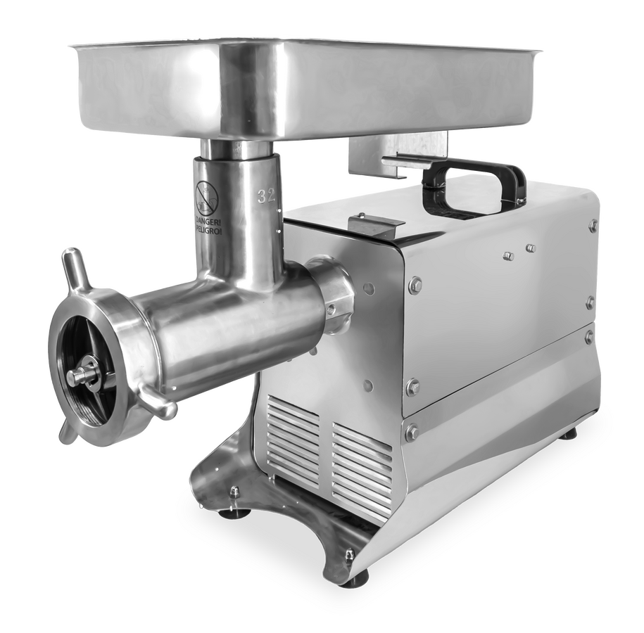 Omcan MG-CN-0032-E #32 Stainless Steel Meat Grinder, 1.5 HP, 720 lb/hr, Gear-Driven, Micro Safety Switch